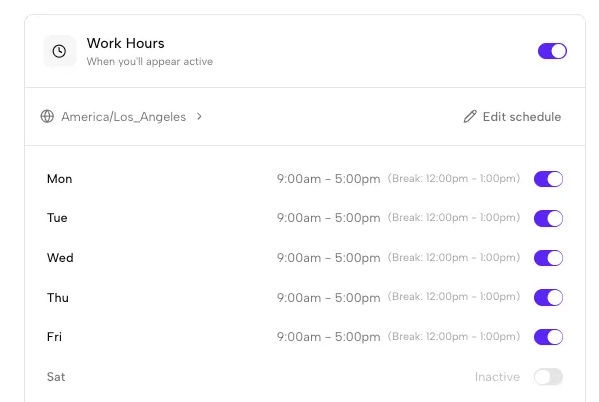 2. Choose your work hours & time zone